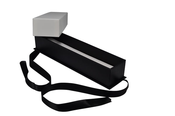 Rigid Cardboard Bracelet Jewellery Box - Black & White with Bow - PackQueen