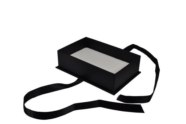 Rigid Cardboard Pendant Jewellery Box - Black & White with Bow - PackQueen