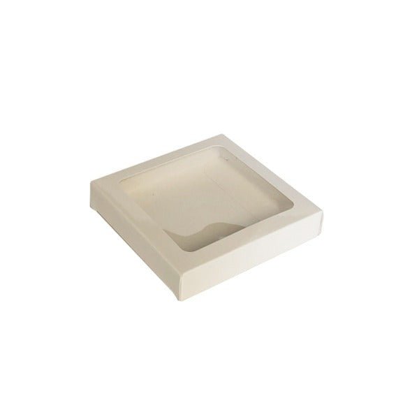 SAMPLE - 100mm Cookie Box - Gloss White One Piece Box with Clear Window - Paperboard - PackQueen