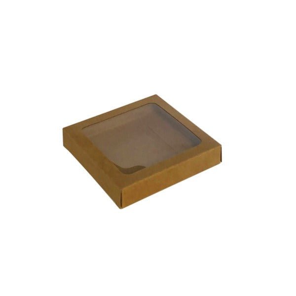 SAMPLE - 100mm Cookie Box - Kraft Brown One Piece Box with Clear Window (Brown Inside) - Paperboard - PackQueen