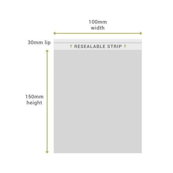 SAMPLE - 100mm x 150mm + 30mm Lip Clear Resealable Bags - PackQueen