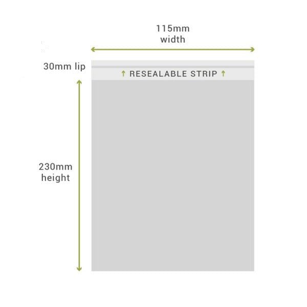 SAMPLE - 115mm x 230mm + 30mm Lip Clear Resealable Bags - PackQueen