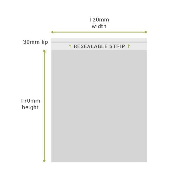 SAMPLE - 120mm x 170mm + 30mm Lip Clear Resealable Bags - PackQueen