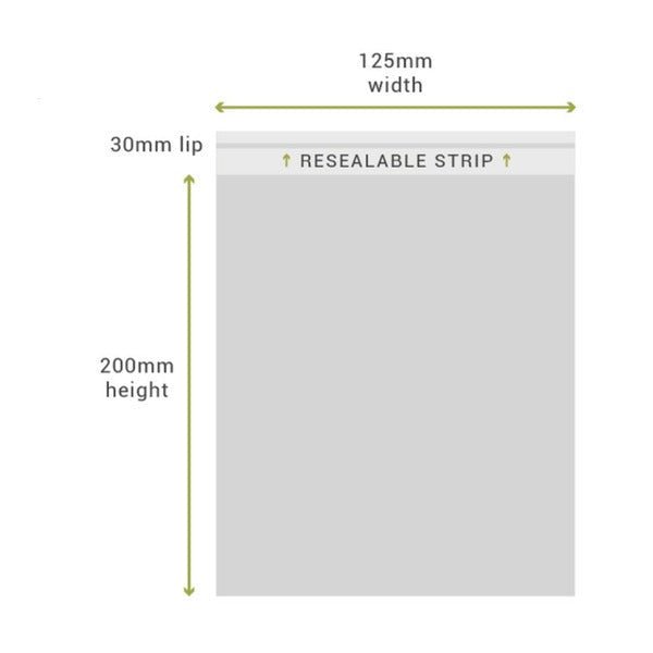 SAMPLE - 125mm x 200mm + 30mm Lip Clear Resealable Bags - PackQueen