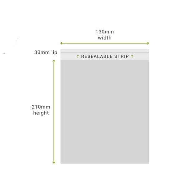 SAMPLE - 130mm x 210mm + 30mm Lip Clear Resealable Bags - PackQueen