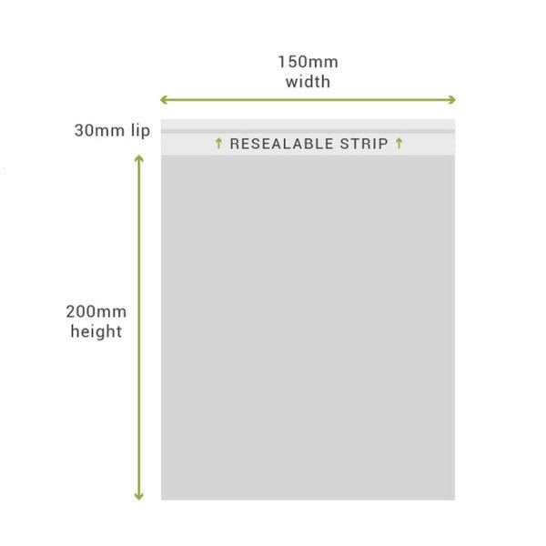 SAMPLE - 150mm x 200mm + 30mm Lip Clear Resealable Bags - PackQueen
