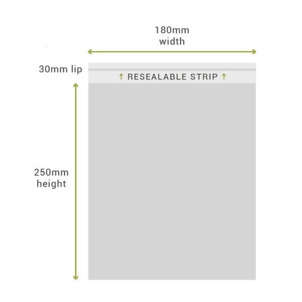 SAMPLE - 180mm x 250mm + 30mm Lip Clear Resealable Bags - PackQueen