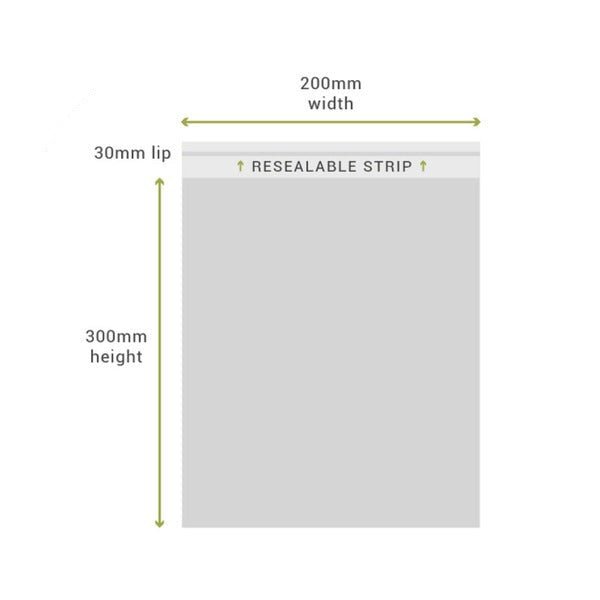 SAMPLE - 200mm x 300mm + 30mm Lip Clear Resealable Bags - PackQueen