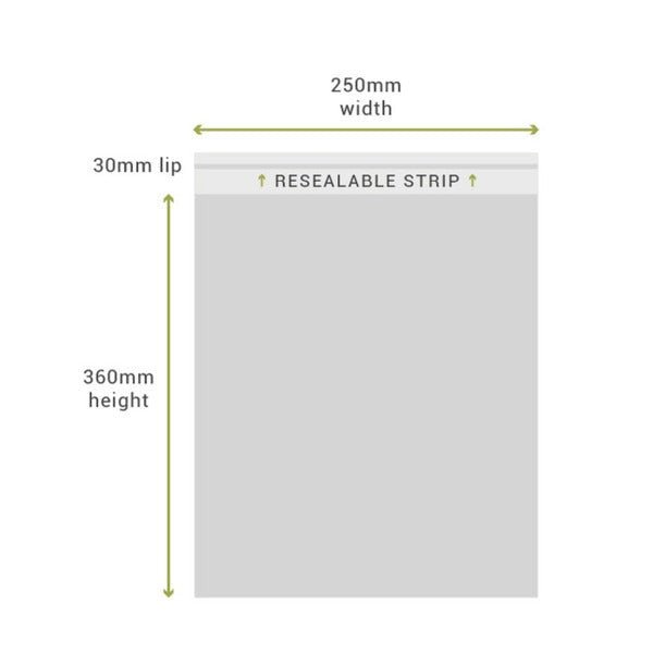 SAMPLE - 250mm x 360mm + 30mm Lip Clear Resealable Bags - PackQueen