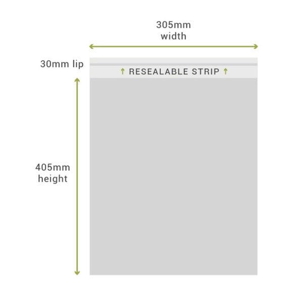 SAMPLE - 305mm x 405mm + 30mm Lip Clear Resealable Bags - PackQueen