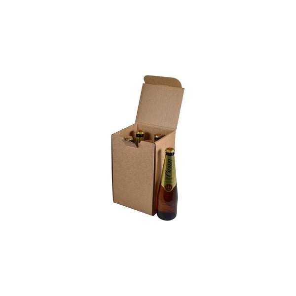 SAMPLE - B Flute - 4 Beer Bottle Shipping Box (insert sold separately 700-24812) - Kraft Brown - PackQueen