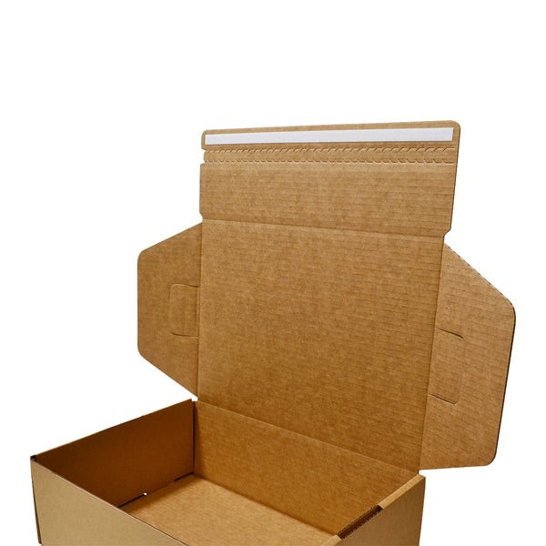 SAMPLE - B Flute - A4 Postage Box with 'Peal N Seal' Single Tape (Easy Seal) - Kraft Brown - PackQueen