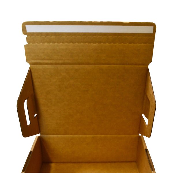 SAMPLE - B Flute - A5 Postage Box with 'Peal N Seal' SINGLE Tape (Easy Seal) - Kraft Brown - PackQueen