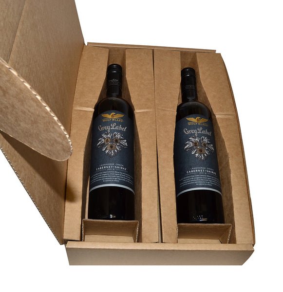 SAMPLE - B Flute - One Piece Heavy Duty Double Wine Postage Box - Kraft Brown (Inserts sold separately 24988) - PackQueen