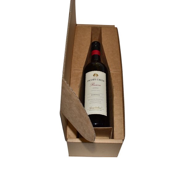 SAMPLE - B Flute - One Piece Heavy Duty Single Wine Postage Box - Kraft Brown (Insert sold separately 24988) - PackQueen