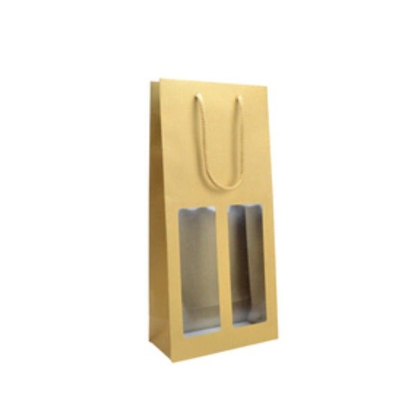 SAMPLE - Double Window - Paper Wine Bag Kraft Brown with Window - PackQueen