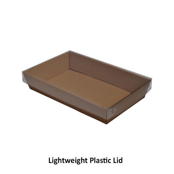 SAMPLE - E Flute - 50mm High Small Rectangle Catering Tray - Kraft Brown (lid sold separately) - PackQueen