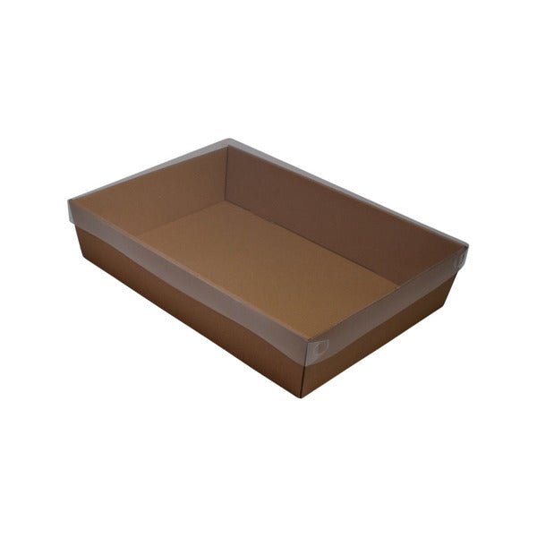 SAMPLE - E Flute - 80mm High Medium Rectangle Catering Tray - Kraft Brown (lid sold separately) - PackQueen