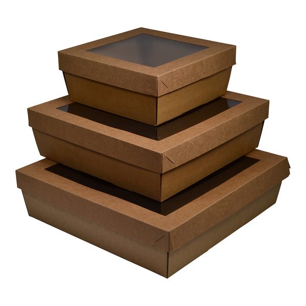 SAMPLE - E Flute - 80mm High Small Square Catering Tray - Kraft Brown (lid sold separately) - PackQueen