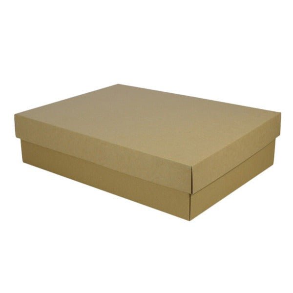 SAMPLE - E Flute - A3 Two Piece Cardboard Gift Box (Base & Lid) - 100mm High - Kraft Brown - PackQueen