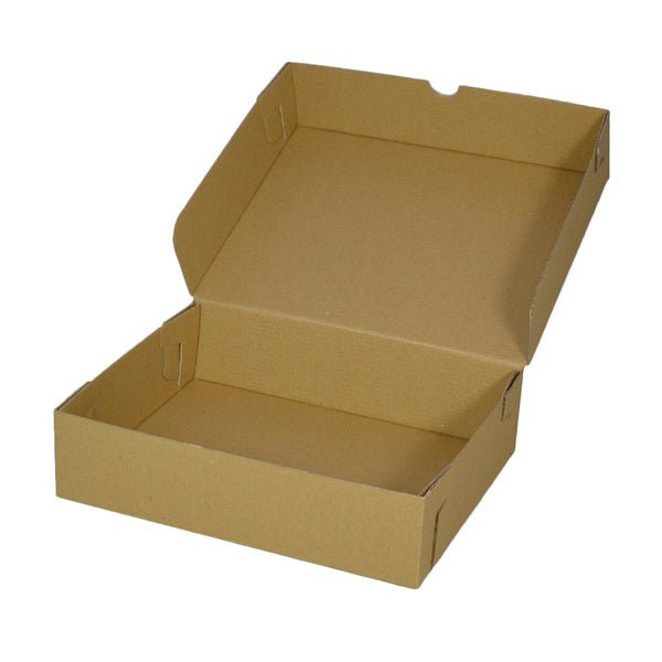 SAMPLE - E Flute - Cardboard Cake Box 10 x 8 x 2.5 inches - Kraft Brown - PackQueen
