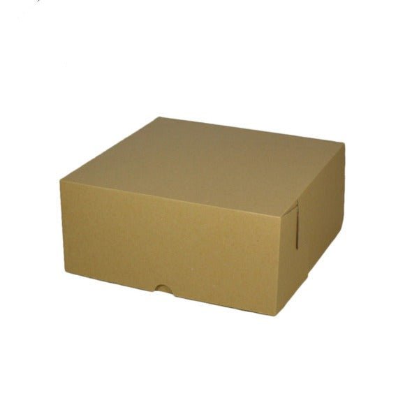 SAMPLE - E Flute - Cardboard Cake Box 8 x 8 x 4 inches - Kraft Brown - PackQueen