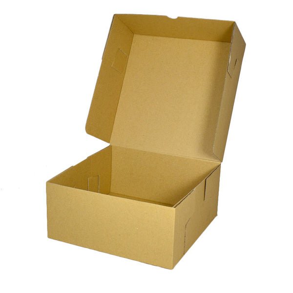 SAMPLE - E Flute - Cardboard Cake Box 8 x 8 x 4 inches - Kraft Brown - PackQueen
