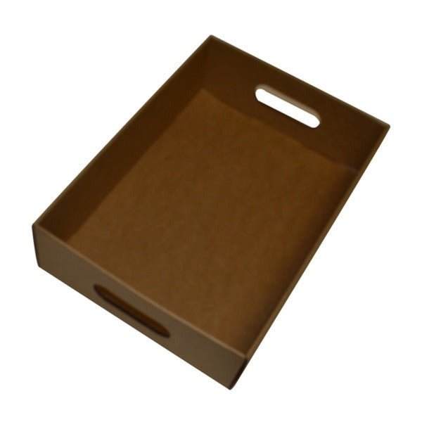 SAMPLE - E Flute - Large Gourmet Hamper Display Tray with Hand Holds 25164 - Kraft Brown (Outer Box Sold Separately) - PackQueen
