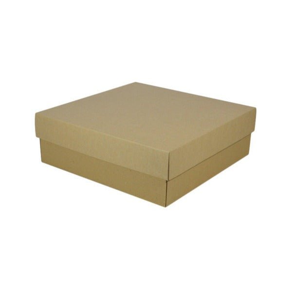 SAMPLE - E Flute - Large Square Cardboard Gift Box (Base & Lid) - 100mm High - Kraft Brown - PackQueen