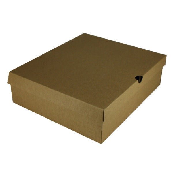 SAMPLE - E Flute - One Piece Boot & Shoe Box with Ventilation Pull Hole - Kraft Brown - PackQueen
