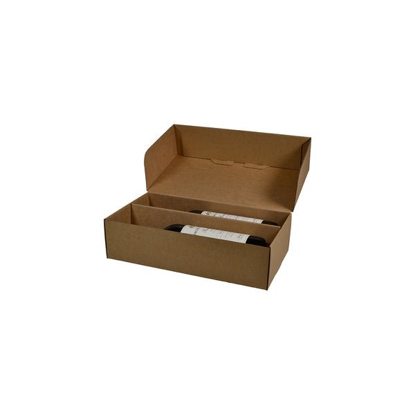 SAMPLE - E Flute - One Piece Double Wine Gift Box 23406 - Kraft Brown (insert sold separately - 700-23407) - PackQueen