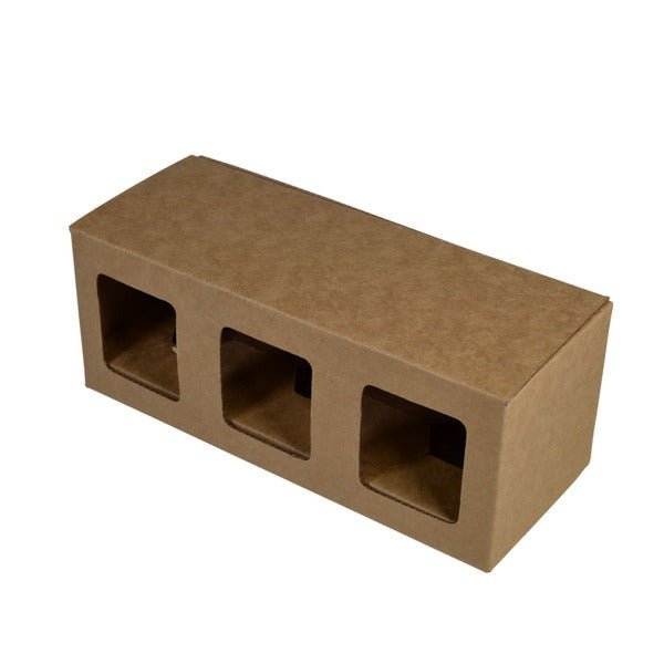 SAMPLE - E Flute - Three Window Gift Box 22803 - Kraft Brown - PackQueen