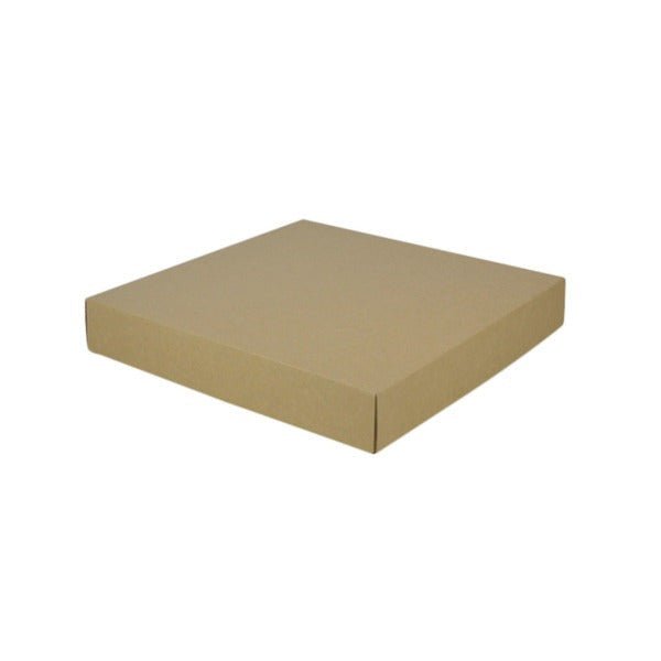 SAMPLE - E Flute - Two Piece 300mm Square Cardboard Gift Box (Base & Lid) - 50mm High - Kraft Brown - PackQueen