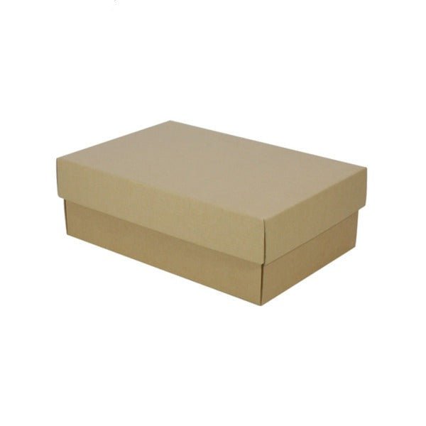 SAMPLE - E Flute - Two Piece Cardboard Shoe Box - 100mm High - Kraft Brown (Base & Lid) - PackQueen