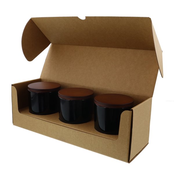 SAMPLE - Large Candle Plain Glass 3 Pack with Insert - Kraft Brown - PackQueen