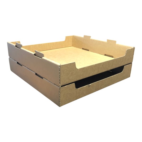 SAMPLE - Large Heavy Duty Stackable Cardboard Catering and Storage Tray (One Piece Self Locking) - Kraft Brown - PackQueen