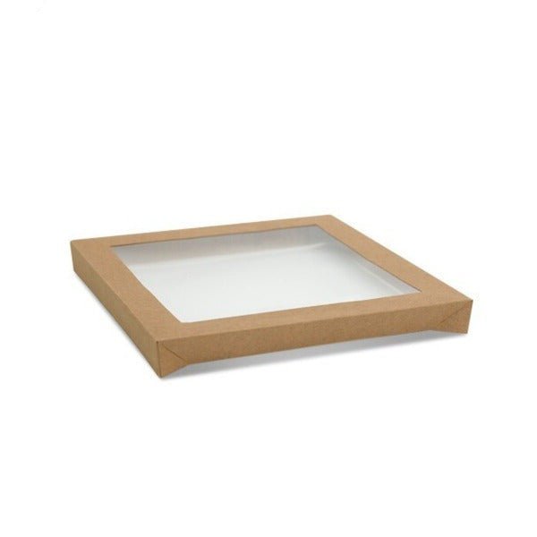 SAMPLE - LARGE SQUARE Kraft Catering Tray Window Lid ONLY (Suitable for 270-SCTL, 700-21160) - PackQueen
