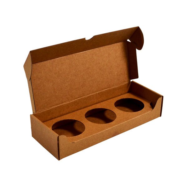 SAMPLE - Medium Candle 3 Tin Pack with Attached Insert - Kraft Brown - PackQueen