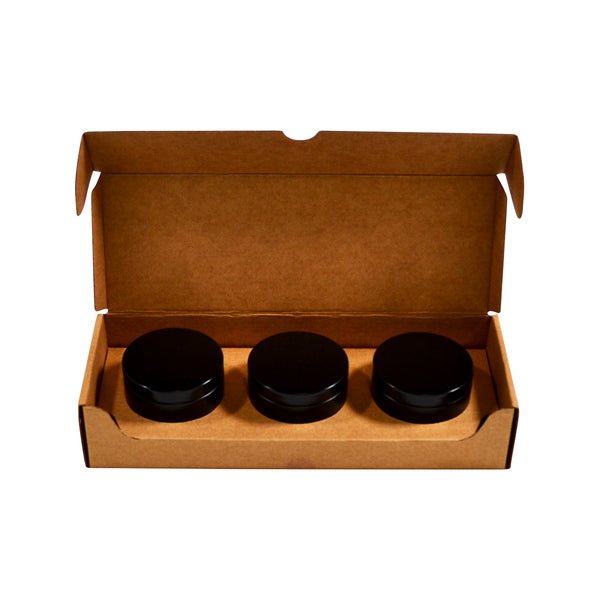 SAMPLE - Medium Candle 3 Tin Pack with Attached Insert - Kraft Brown - PackQueen