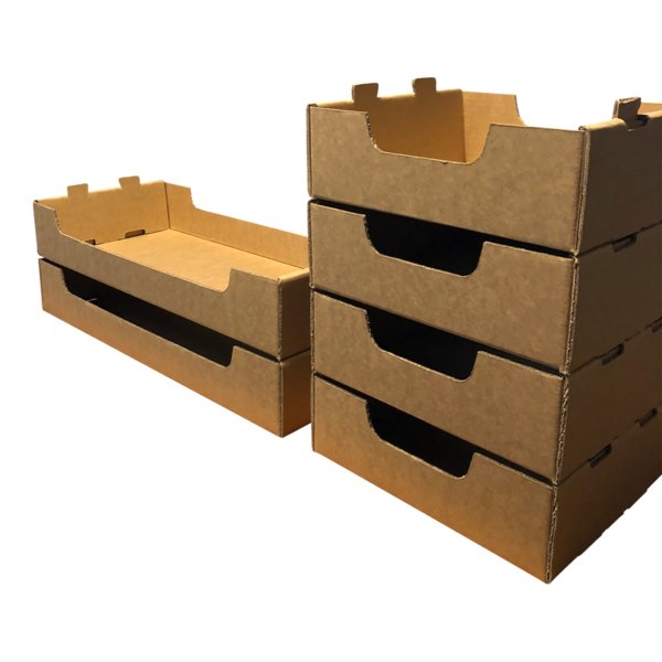 SAMPLE - Medium Heavy Duty Stackable Cardboard Catering and Storage Tray (One Piece Self Locking) - Kraft Brown - PackQueen