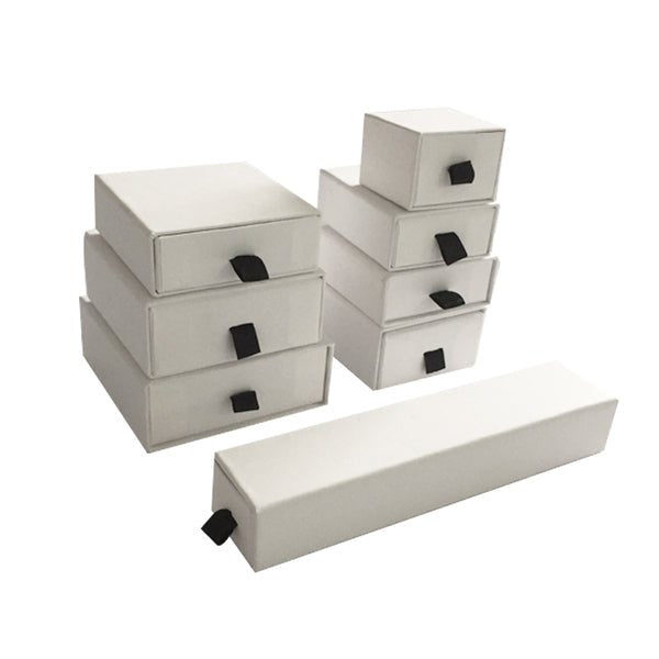 SAMPLE - Medium Rectangle 90mm Drawer Rigid Jewellery Box (Sleeve, Base & Removable Insert) - Matt White - PackQueen