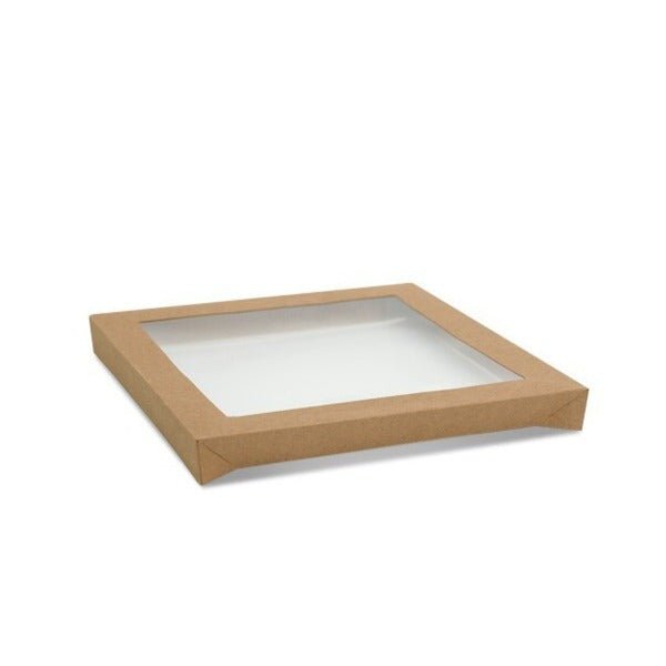 SAMPLE - MEDIUM SQUARE Kraft Catering Tray Window Lid ONLY (suitable for 270-SCTM, 700-21159) - PackQueen