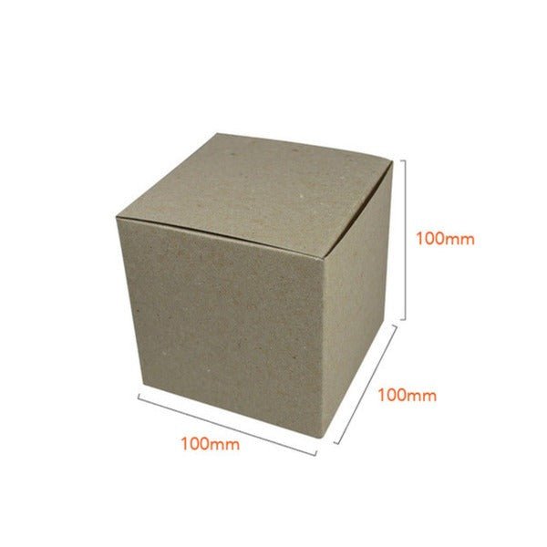SAMPLE - One Piece Cube Box 100mm - Recycled Brown Paperboard (285gsm) - PackQueen
