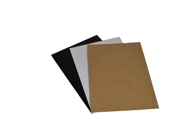 SAMPLE PACK - E Flute - A5 Cardboard Sheet (148mm x 210mm x 1.5mm) - Kraft Brown/White/Black - PackQueen