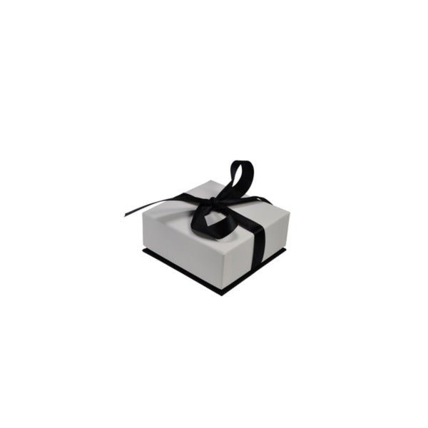 SAMPLE - Rigid Cardboard Black & White with Bow Square Jewellery Box (with removable black/white reversible velvet foam insert) - PackQueen