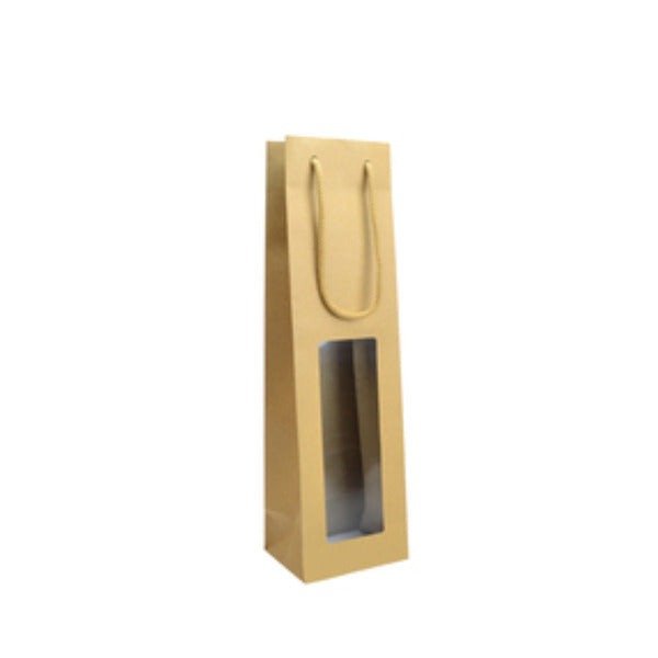 SAMPLE - Single Window - Paper Wine Bag Kraft Brown with Window - PackQueen