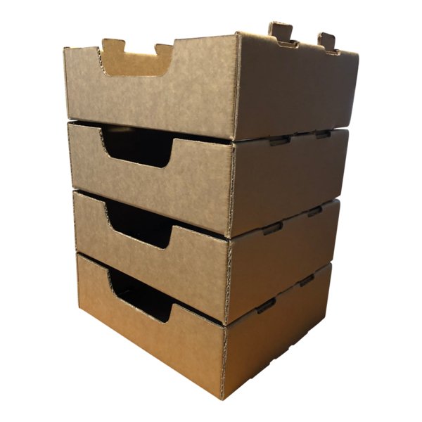 SAMPLE - Small Heavy Duty Stackable Cardboard Catering and Storage Tray (One Piece Self Locking) - Kraft Brown - PackQueen