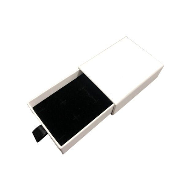 SAMPLE - Small Rectangle 80mm Drawer Rigid Jewellery Box - Ring & Pendant (Sleeve, Base & Removable Insert) - Matt White - PackQueen