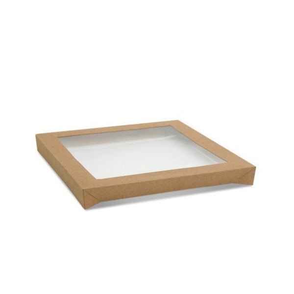 SAMPLE - SMALL SQUARE Kraft Catering Tray Window Lid ONLY (suitable for 270-SCTS, 700-21158) - PackQueen