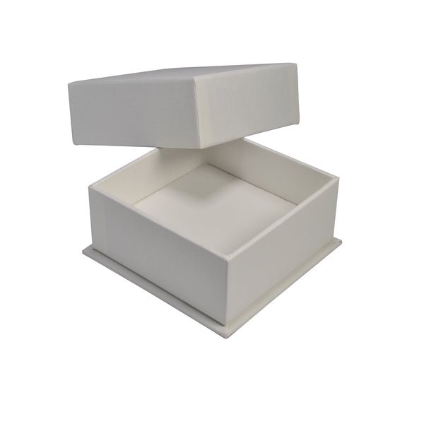 SAMPLE - Square Rigid Linen Jewellery Box - White - PackQueen